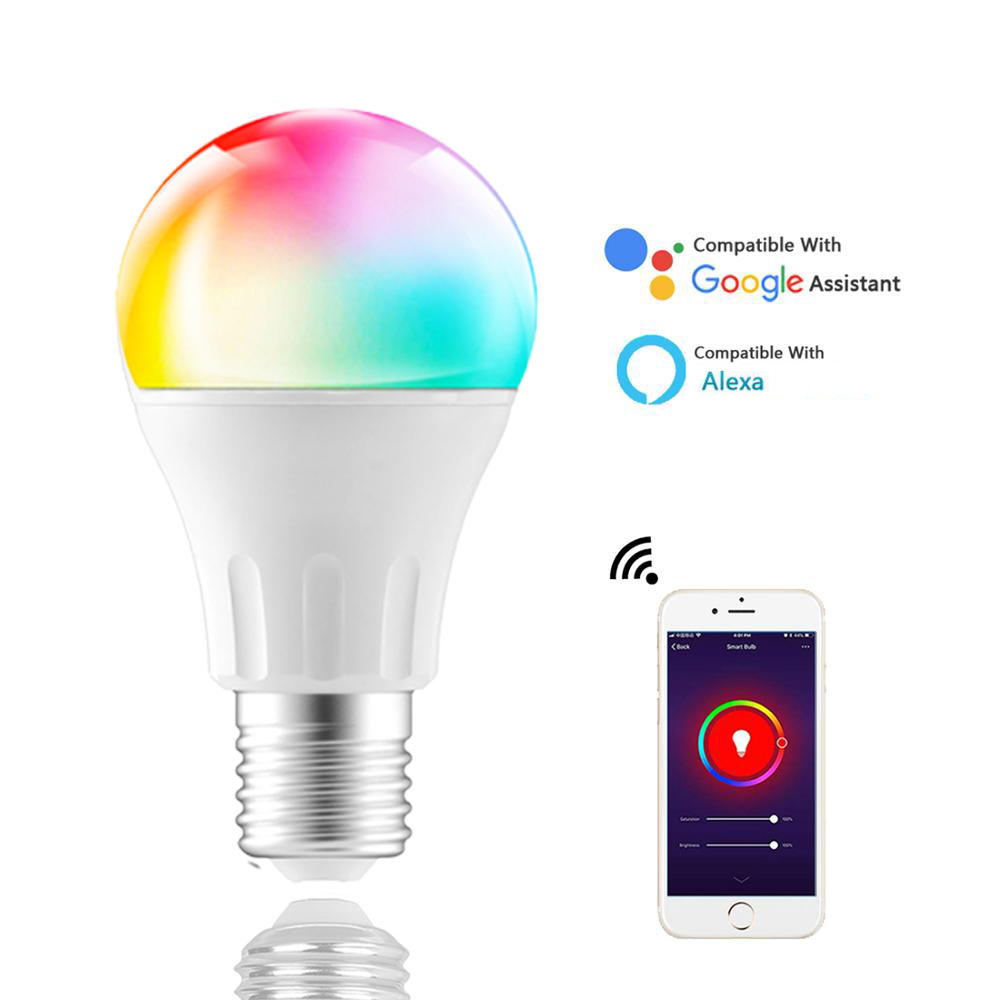 Réglable drôle e27 b22 rgbcw 9w 12w led dimmable ampoule intelligente WIFI avec Téléphone Google Home et ALexa