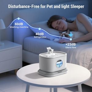 Fontaine à eau <span class=keywords><strong>sans</strong></span> fil pour animaux de compagnie de 2,5 L pour chats et chiens, surveillance du niveau d'eau, fenêtre, batterie rechargeable, avec filtration - Product Image 3