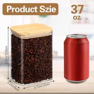 Wholesale <b>Kitchen</b> Food Containers <b>Storage</b> with Bamboo Wood Lid Round Clear <b>Jar</b> Pantry - Product Image 2