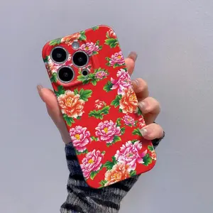 Northeast Big Flower Cloth Características chinas Rojo para Apple 14 Earth Tide Fashion 15 Promax Film Phone Case para iPhone 13