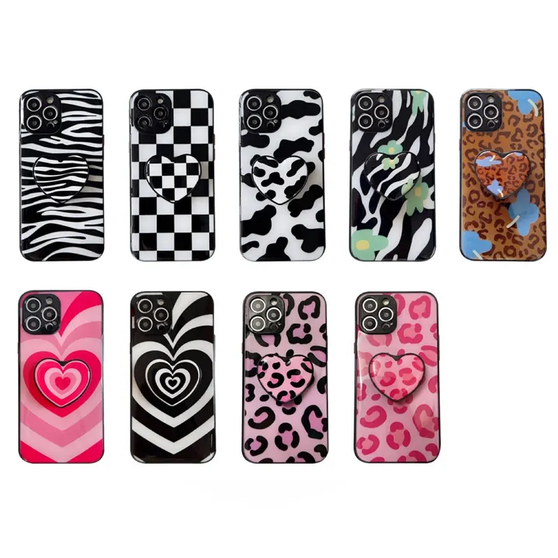 Stilvolle girly bunte Leoparden muster Smartphone-Hülle für iPhone 13 Pro Max Telefon abdeckung niedliche Handy hülle mit Liebe Herz stehen