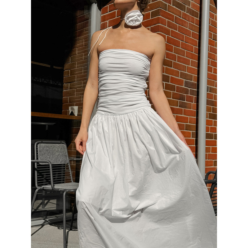 2025 Spring White modal tube top dress fashion high waist bottoming A- line  dress French women's clothing| Alibaba.com