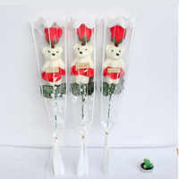 Cadeau Saint Valentin Unique Mini Bouquet Ours Rose Savon Fleurs