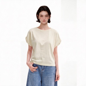 เสื้อยืดทรงบ็อกซี่ แขนสั้น คอกลม ผ้าฝ้าย สีพื้น เรียบง่าย สไตล์ลำลอง สำหรับผู้หญิง - Product Image 6