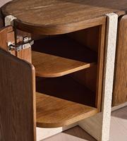 Buffet en chêne et travertin de style Mid-Century, armoire de rangement incurvée à 4 portes, meuble TV en bois massif pour villa, hôtel de charme