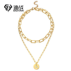 Hip-Hop Street Shot Collar fino de acero inoxidable Personalizado Capital <span class=keywords><strong>A</strong></span> <span class=keywords><strong>a</strong></span> Z 26 Letra Collar de doble capa Unisex - Product Image 5