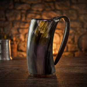 B.S. International Eco-Friendly American Style Viking Horn <b>Mugs</b> Dishwasher Safe Lightweight Ox Horn Bamboo Lid Camping Wine/Beer - Product Image 1