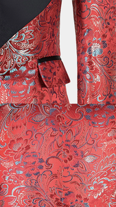 Costume de bal personnalisé, smoking classique de <span class=keywords><strong>mariage</strong></span> pour hommes, smoking <span class=keywords><strong>chic</strong></span> à fleurs rouges, costumes pour hommes 3 pièces - Product Image 5