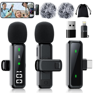Micrófono Lavalier Inalámbrico para Android con Mini Pantalla LED, Reducción de Ruido, Carga, Mini Micrófono de Solapa para iPhone - Product Image 1