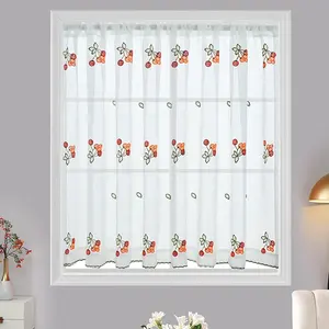 Nice cheap Europe rod pocket small short embroidery fruit kitchen curtain window sheer cafe living room curtain supplier