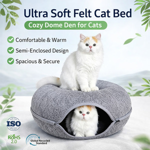 Tempat Tidur Kucing Bulat Ramah Lingkungan dari Kain Felt dengan Pola Solid, Rumah Hewan Peliharaan untuk Kucing Indoor dan Anjing Kecil - Product Image 1