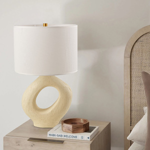 Modern Creative Simple Hotel Home Decor <strong>Bed</strong> Side Fabric Shade Ceramic White <strong>Rustic</strong> Table <strong>Lamps</strong> - Product Image 3