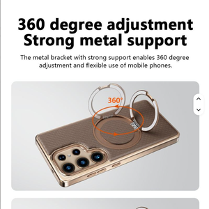 Étui de téléphone magnétique en cuir PU de placage de luxe pour <span class=keywords><strong>Samsung</strong></span> S23 S24 S25 Ultra Plus avec support d'anneau de rotation à <span class=keywords><strong>360</strong></span> ° couverture antichoc - Product Image 3