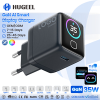 Vente en gros d'usine, câble Type C 35W, charge rapide PD3.2, chargeur USB GaN, écran intelligent TFT, adaptateur USB C mini OEM pour téléphone et tablette