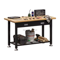 Banco de Trabajo Resistente para Garaje con Cajones y Estantes, Estructura de Acero, Superficie de Madera, Altura Ajustable, OEM/ODM/OBM, Capacidad de Carga de 907 kg (2000 lb)