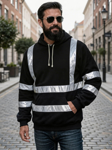 Sweat à capuche réfléchissant en velours pour homme, idéal pour les loisirs quotidiens en extérieur, anti-froid, disponible immédiatement - Product Image 4