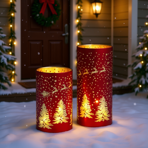 Porte-bougies décoratifs de Noël, rouge et or, rennes, arbres, lumières LED, ensemble d'éclairage de Noël pour la maison, lot de 2 - Product Image 2