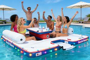 Bar flottant gonflable de qualité commerciale pour 6 personnes avec glacière, en PVC, logo personnalisé, garantie 3 ans, idéal pour les fêtes au bord de la piscine - Product Image 5