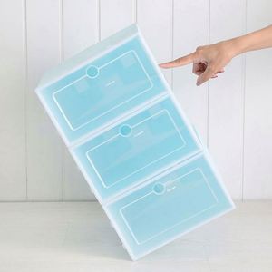 6pcs/Set Fold <b>Plastic</b> Shoes Case Thickened Transparent <b>Drawer</b> Case Shoe Boxes Stackable Box Shoe Organizer Shoebox Living Room - Product Image 6
