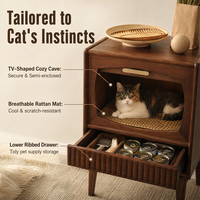 Table d'appoint multifonctionnelle en bois pour chat, table de chevet semi-fermée pour chat avec tiroir de rangement spacieux pour chats d'intérieur
