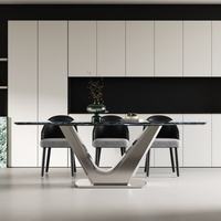 Ensemble de table à manger minimaliste moderne et écologique, plateau en marbre, pieds en acier carbone, pour hôtel/villa, restaurant
