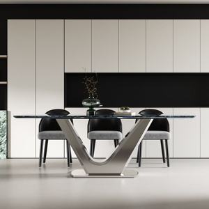 Ensemble <span class=keywords><strong>de</strong></span> table à manger minimaliste moderne et écologique, plateau en marbre, pieds en acier carbone, pour hôtel/villa, restaurant - Product Image 1