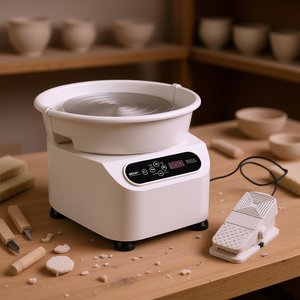 Tornio per ceramica elettrico da 11 pollici a trasmissione diretta da 450W con pedale e schermo LCD touch screen bianco - Product Image 2