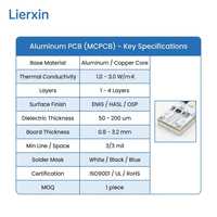 Lierxin LEX-AL-01 PCB en aluminium personnalisé MCPCB à noyau métallique pour LED, 1 à 4 couches, haute conductivité thermique 1,0-3,0W ENIG/HASL/OSP
