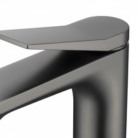 Robinet de lavabo de salle de bain gris anthracite en alliage, monotrou, pour lavabo de buanderie, avec deux flexibles de 9/16 po, poignée unique, eau chaude/froide, cartouche céramique