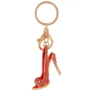 Custom Personalized Fashion 3D Small Item Promotional Rhinestone High-heeled Shoes Shaped Metal Keychain