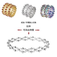 Gelang Cincin Tembaga Elastis Kreatif Trendi, Gelang Cincin Berwarna Zirkon Logam Berongga yang Dapat Disesuaikan dan Modis