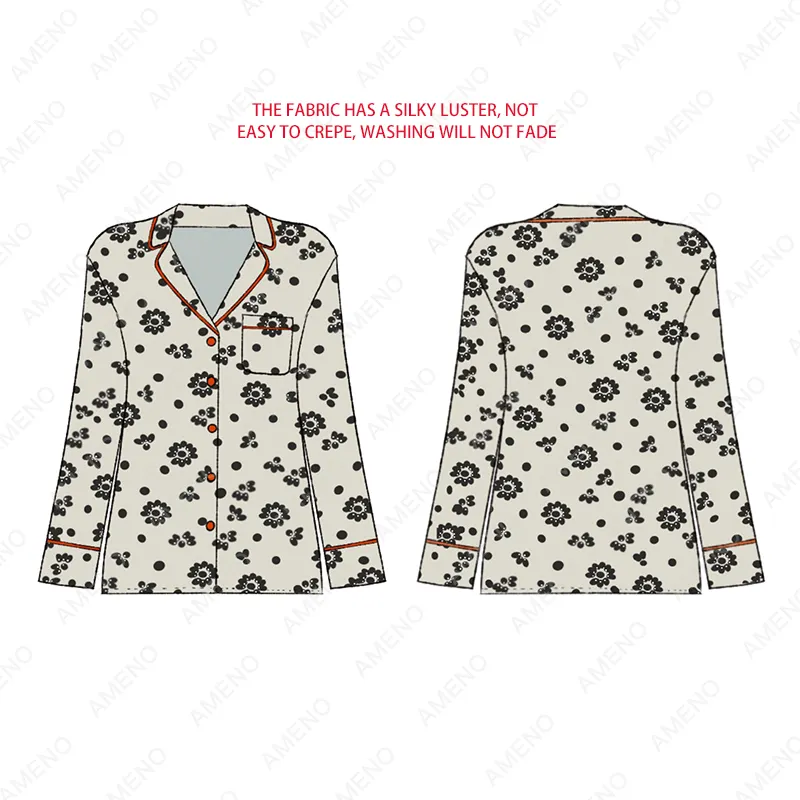 Blusa feminina de gola V de alta qualidade estilo causal manga longa estampada fabricante blusa personalizada