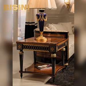 Tavolino da caffè in legno massello di lusso francese con superficie in vetro intagliato <span class=keywords><strong>foglia</strong></span> d'<span class=keywords><strong>oro</strong></span> Design moderno per soggiorno - Product Image 2