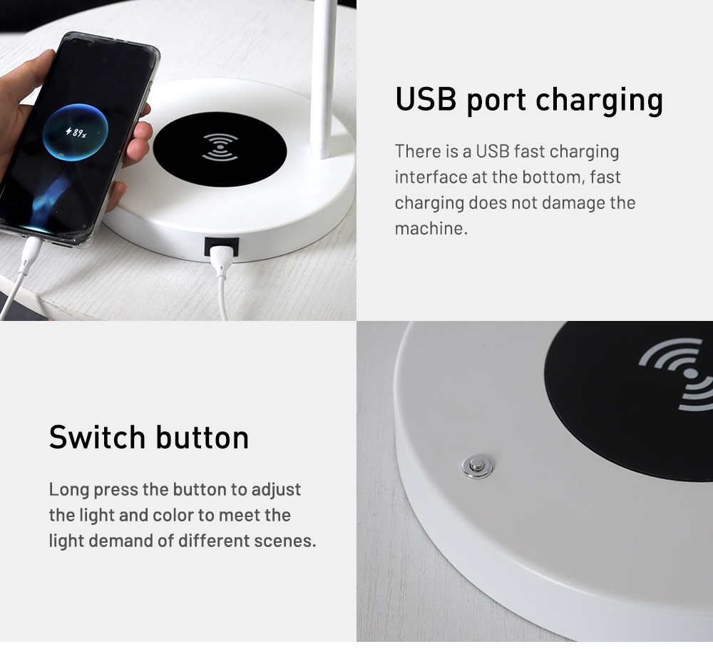 Dimmable 9w Bed Side Wireless Charging Table Lamp With Usb Charging Port