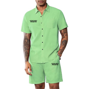 Conjunto de 2 piezas de camisa polo y pantalones cortos de estilo casual para hombre, color loro, de la mejor calidad, servicio OEM, última tendencia. - Product Image 2
