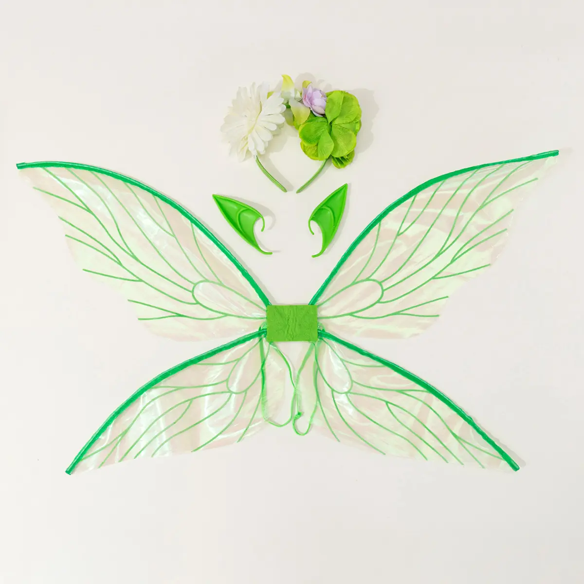 妖精の小道具、透明な緑の蝶の背中、子供の王女と小さな女の子の翼の装飾品を飾る