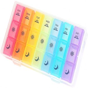 กล่องใส่ยาแบบพลาสติกสีรุ้ง 7 วัน 21 ช่อง สำหรับจัดยาประจำสัปดาห์ ปรับแต่งได้ - Product Image 1