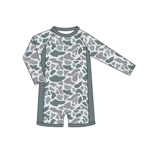 S0769 Maillot de bain personnalisé pour petite fille active, imprimé camouflage marron, vente en gros, ensemble de maillots de bain à manches courtes pour enfants - Product Image 2