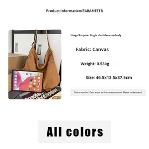 Grand sac fourre-tout en toile à fermeture éclair, style urbain tendance, pour le quotidien, sac à bandoulière et sac porté travers - Product Image 5