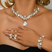 Collier, boucles d'oreilles et bracelet pour femmes, best-seller du commerce extérieur transfrontalier, rétro, goutte d'eau, zircon, feuille, chaîne de clavicule, cadeau