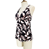 Ensemble tankini pour femme personnalisé OEM ODM, imprimé feuilles noires, col en V, bretelles réglables, maillot de bain deux pièces