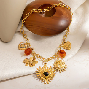 Collier en acier inoxydable avec pierres naturelles, design cœur, pendentif plaqué or 18 carats, chaîne pour la mode automne-hiver - Product Image 1