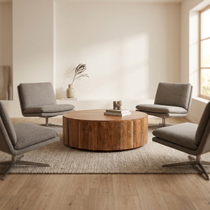 Mesa de Centro Redonda de Madera Maciza para 4 Personas, Mesa de Comedor Rústica Estilo Granja, Muebles para Sala de Estar, Decoración Interior para el Hogar y Hoteles - Product Image 4
