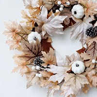 Guirlande d'automne R-034 avec feuilles d'érable, citrouilles, cônes de pin, guirlande artificielle pour la porte de Thanksgiving, décoration murale