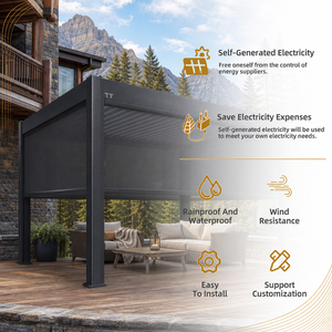 Moderne Motorisierte Pergola mit Verstellbarem Lamellendach, Schiebeglas-Türen und LED-Beleuchtung für Wintergarten-Essbereiche - Product Image 6