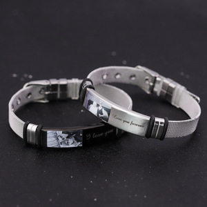Stainless Steel Personalized Men's <b>Bracelet</b> | Custom Laser Engrave Names & Photo | Perfect Wedding Anniversary <b>Couple</b> Gift - Product Image 2