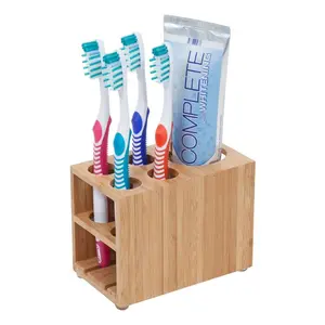 Suporte organizador de creme dental, bambu ecológico antideslizante e pasta de dente para banheiro