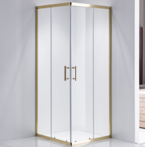 Salle <span class=keywords><strong>de</strong></span> douche carrée en verre trempé avec double cabine coulissante en aluminium doré sans cadre pour hôtels et appartements - Product Image 1