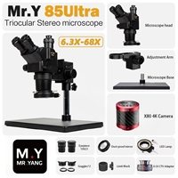 YCS 85Ultra Precision Continuous Zoom 6.3X-68X Trinocular Microscope WF10X/23 Eyepiece for PCB Electronics Soldering Repair Tool