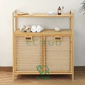 Cesto Portabiancheria Moderno in Bambù <span class=keywords><strong>ECO</strong></span> GO Personalizzato, Resistente, con Scomparto Estraibile, Sacchi Interni per Cesto, Cesto per Vestiti Sporchi per Bagno - Product Image 5